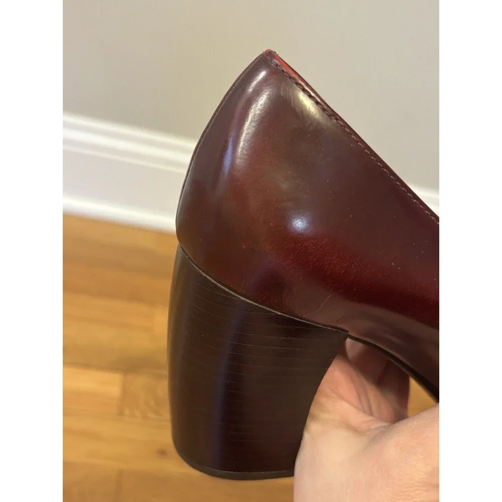Tory Burch Burgundy Buckle Loafers Curved Block Heels Wild Berry Leather 10 - Picture 11 of 16